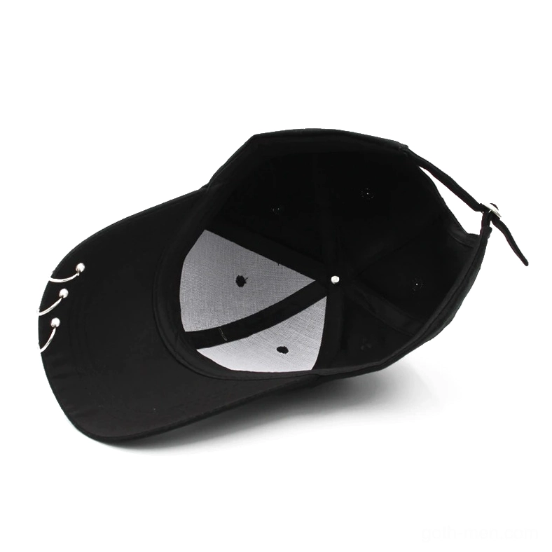 Gothic baseball cap interior view showing cotton lining and metal grommets