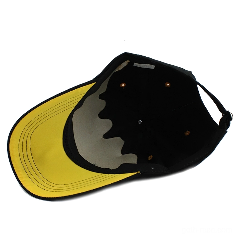 Gothic baseball cap interior view showing black crown lining and adjustable brim closure detail