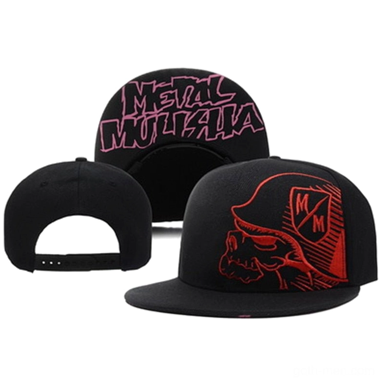 Red star stripe skull embroidered gothic flat brim baseball cap front