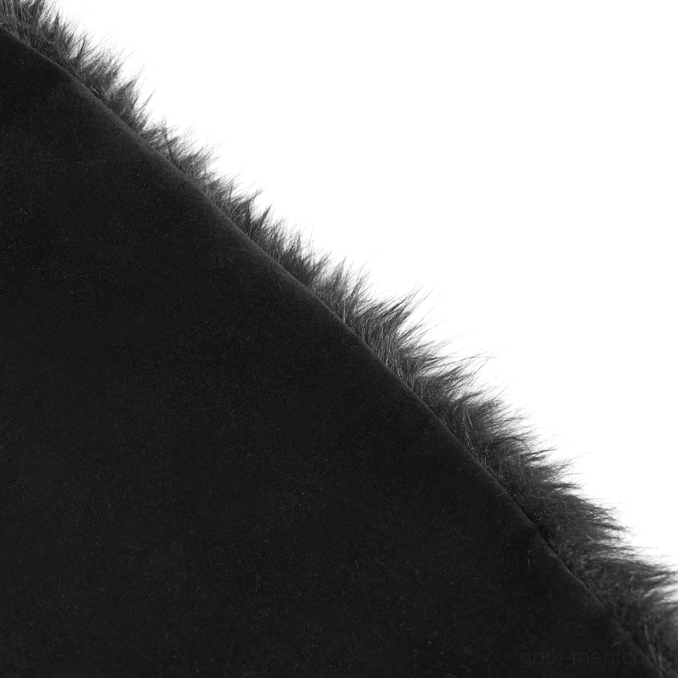 Black gothic occult cape displayed showing back silhouette with cropped waist length and faux fur trimmed hem