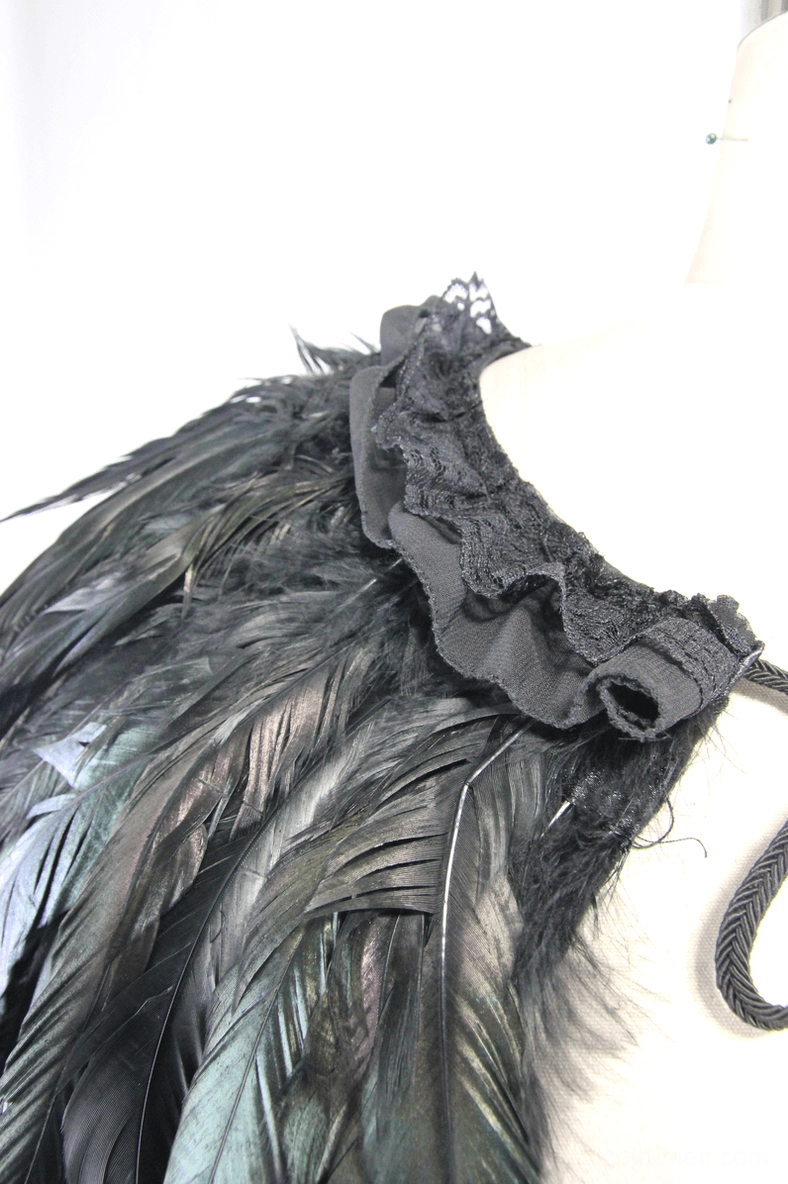 Gothic capelet collar detail front close-up ruffled lace collar tie fastening steampunk style