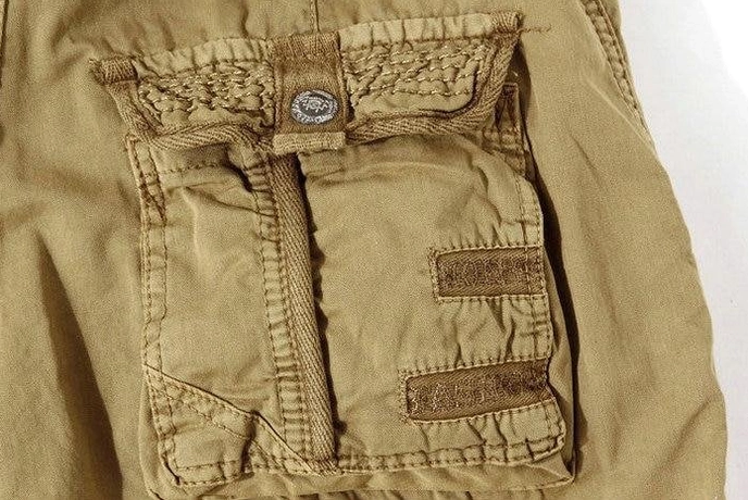 Military gothic cargo capri shorts zipper fly closure - secure functional fastening design