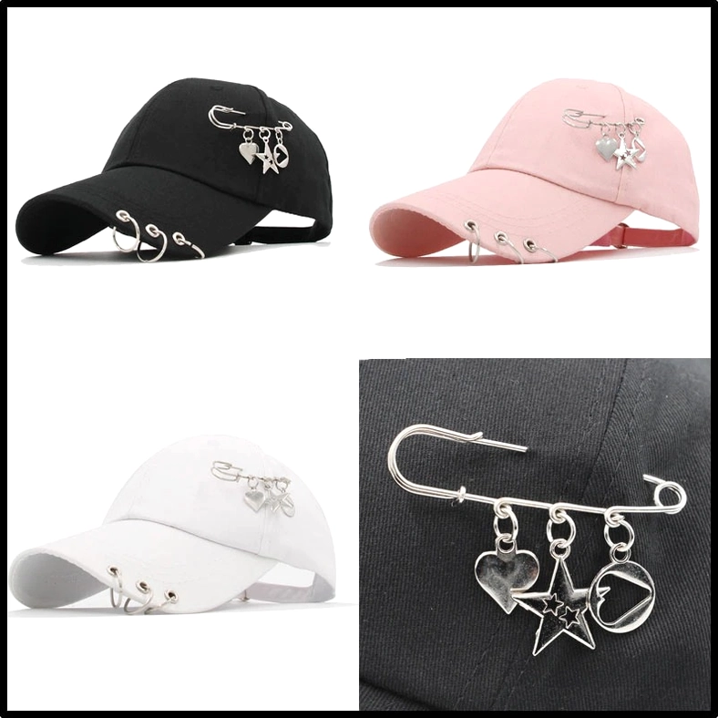 Three-color gothic baseball caps collection black pink white with chain piercing