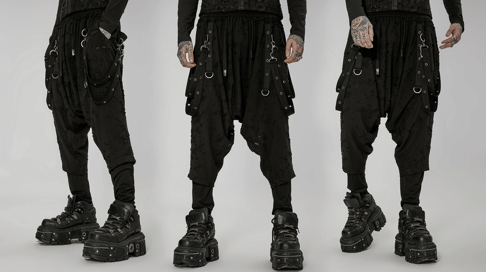 Black gothic pants size chart and body measurement guide for accurate fitting and selection