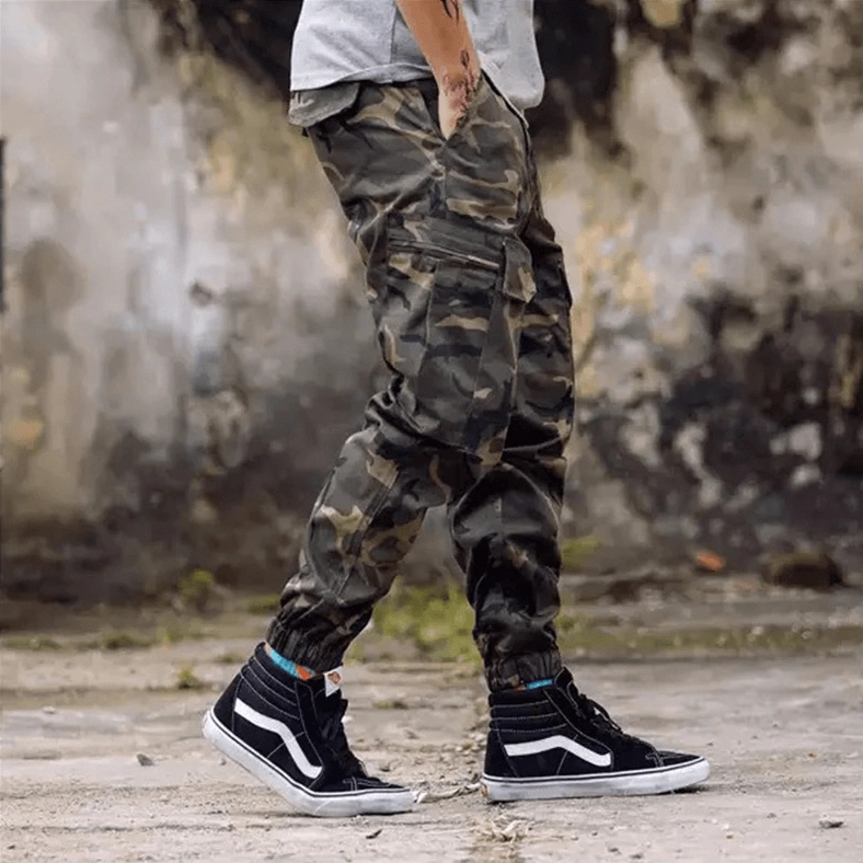 Gothic cargo pants styled with accessories and alternative fashion elements