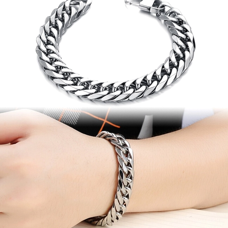 Heavy-duty twisted stainless steel curb chain bracelet with open lobster clasp ready to fasten