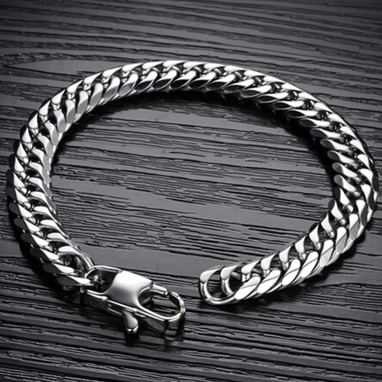 Complete silver tone gothic chain bracelet displayed overhead showing uniform twisted link pattern