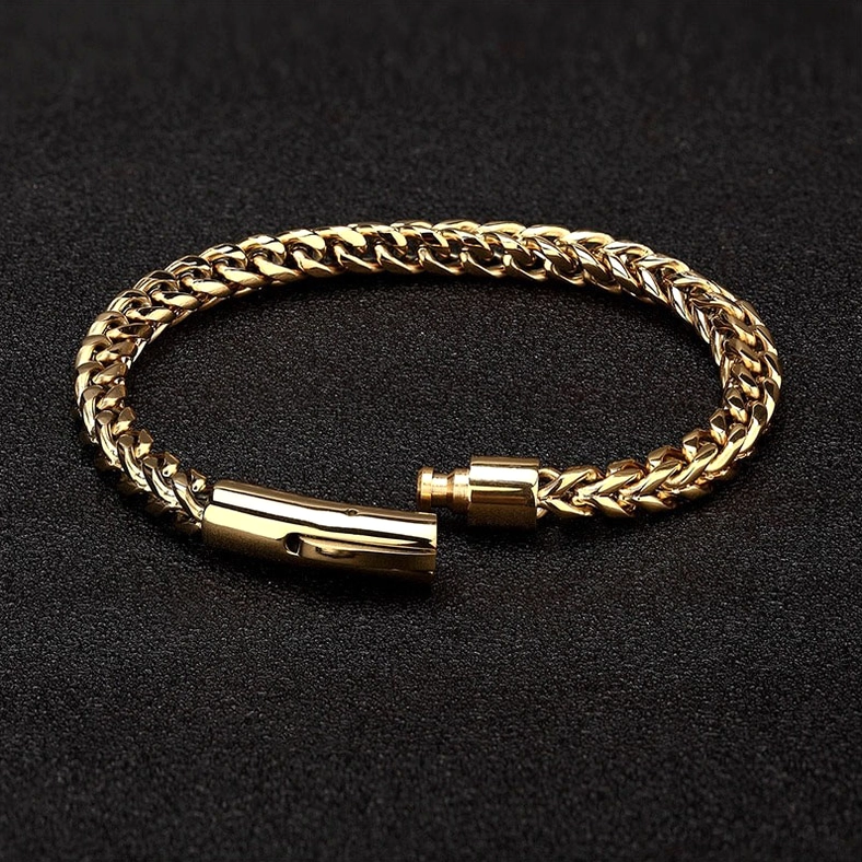 Gothic stainless steel chain bracelet for men - architectural link design and industrial aesthetic