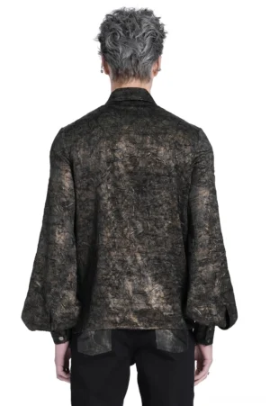 Black gothic punk shirt rear view showing blouson sleeves and chain details back panel