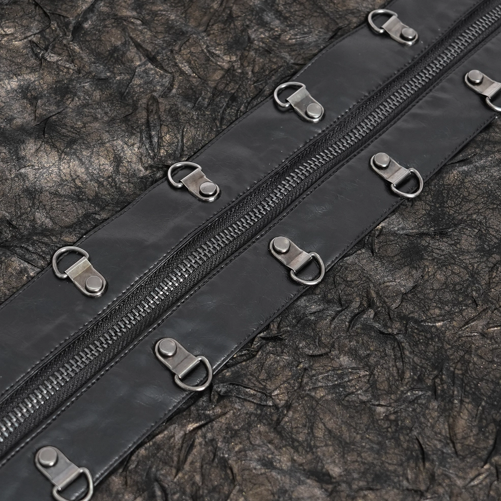 Gothic chain harness shirt detail view faux leather straps metal chains attachment points