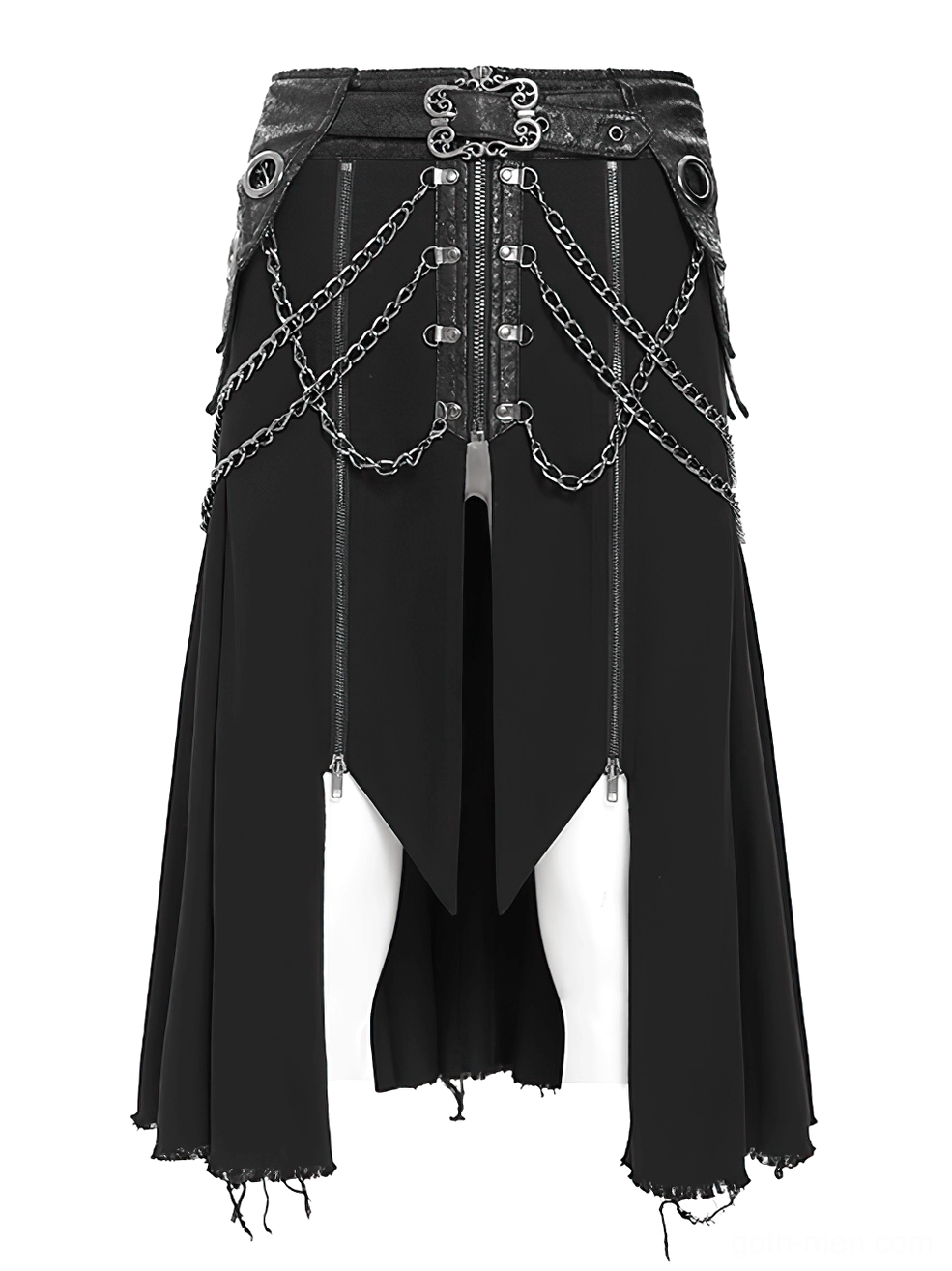 Gothic punk outfit coordination model wearing chain waist belt and combat boots dark studio