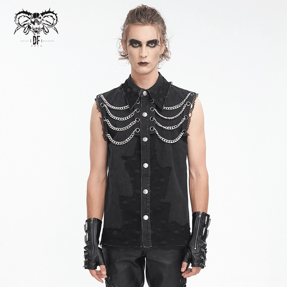 Industrial chain gothic sleeveless vest full product view with all decorative elements visible