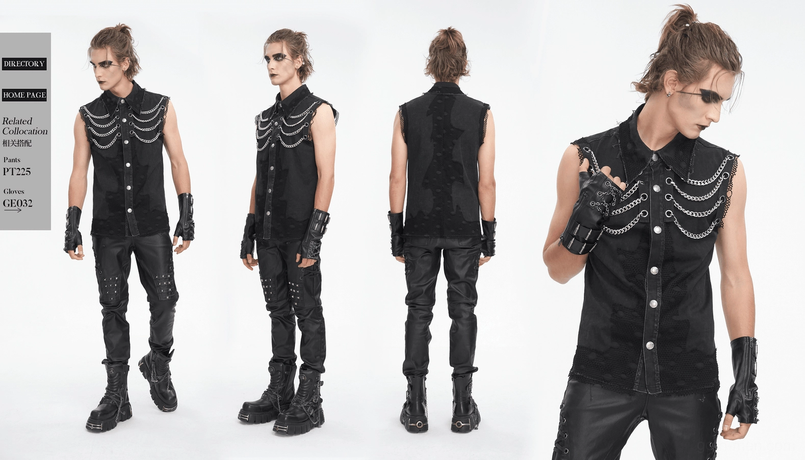 Black gothic sleeveless mesh chain vest showing premium fabric quality and metal hardware durability