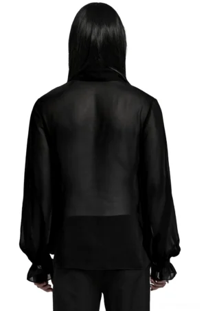Men's gothic sheer chiffon lace-up shirt - back view showing transparent chiffon fabric and design details