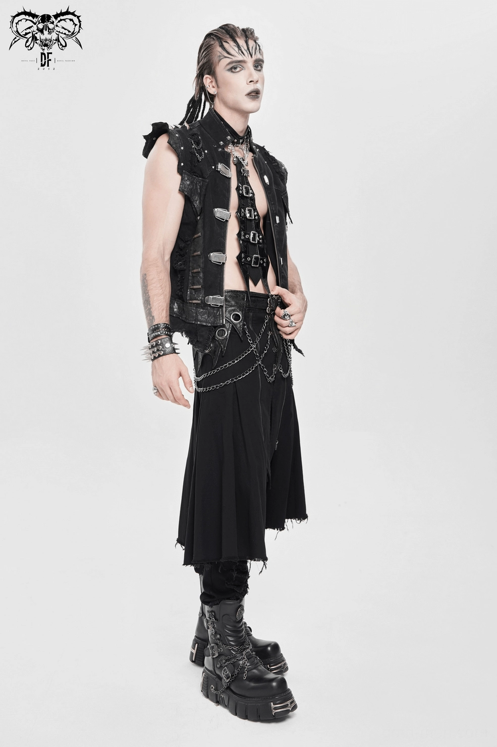 Gothic punk choker featuring bat pendant and silver chain details for goth subculture enthusiasts