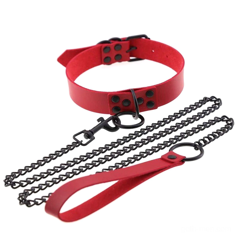 Gothic choker collar detail shot showing PU leather texture, metal O-ring hardware, and adjustable buckle mechanism