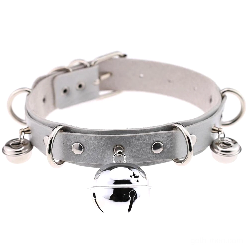 Gray gothic choker with star-engraved bell and rivet details - unisex necklace