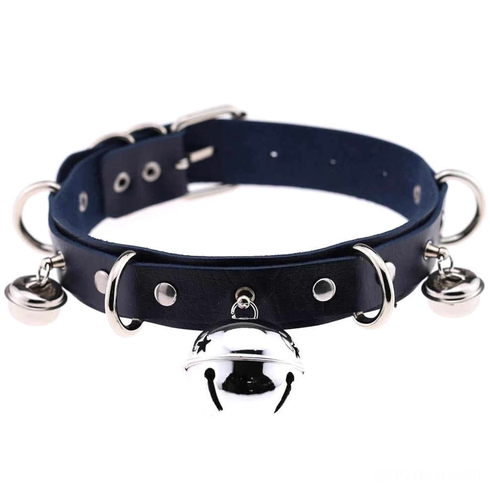 Navy gothic choker with star bell pendant and metal D-ring hardware