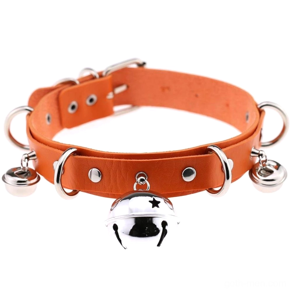 Orange PU leather gothic choker with silver rivets and adjustable neck strap