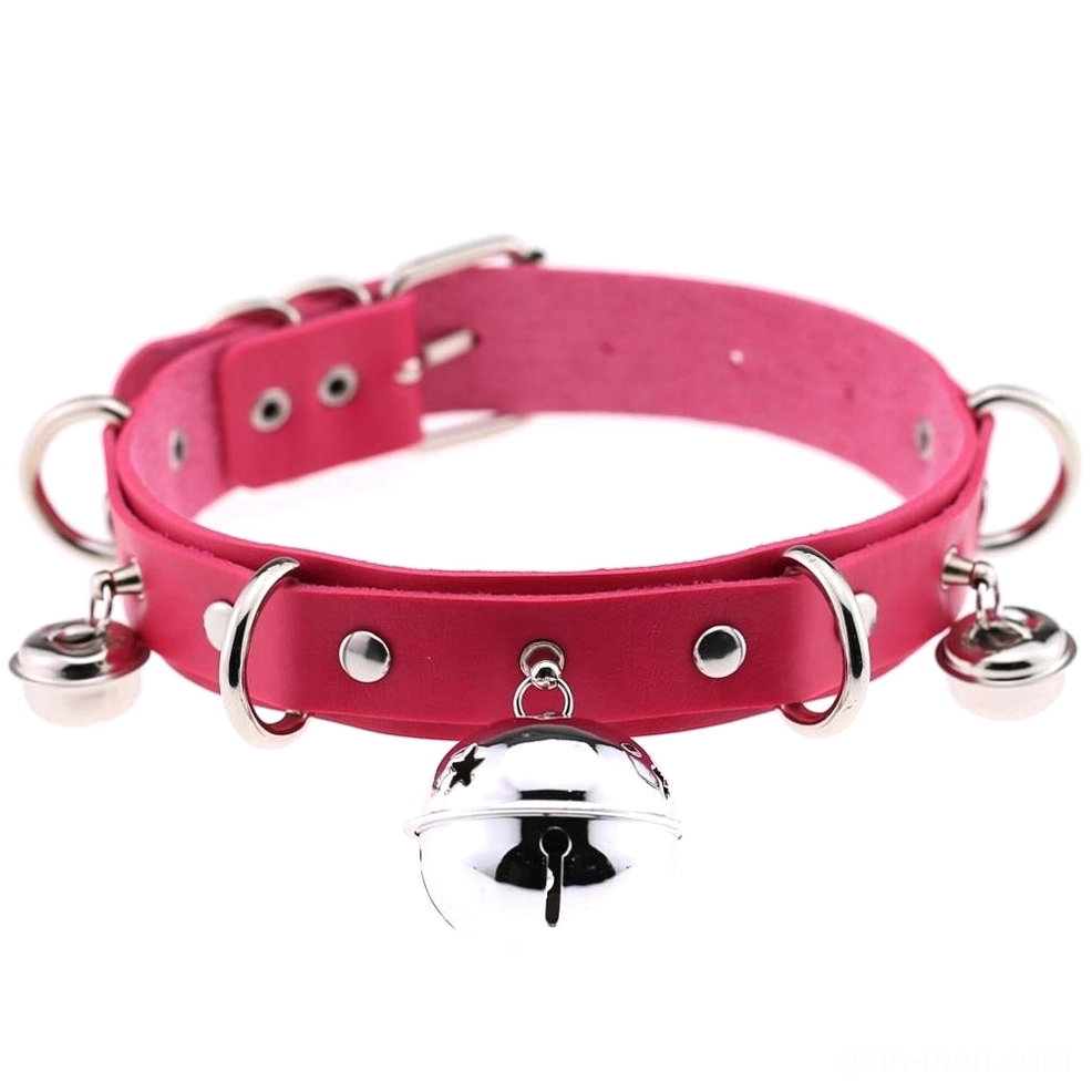 Rose red gothic choker with adjustable closure and star bell - dark fashion