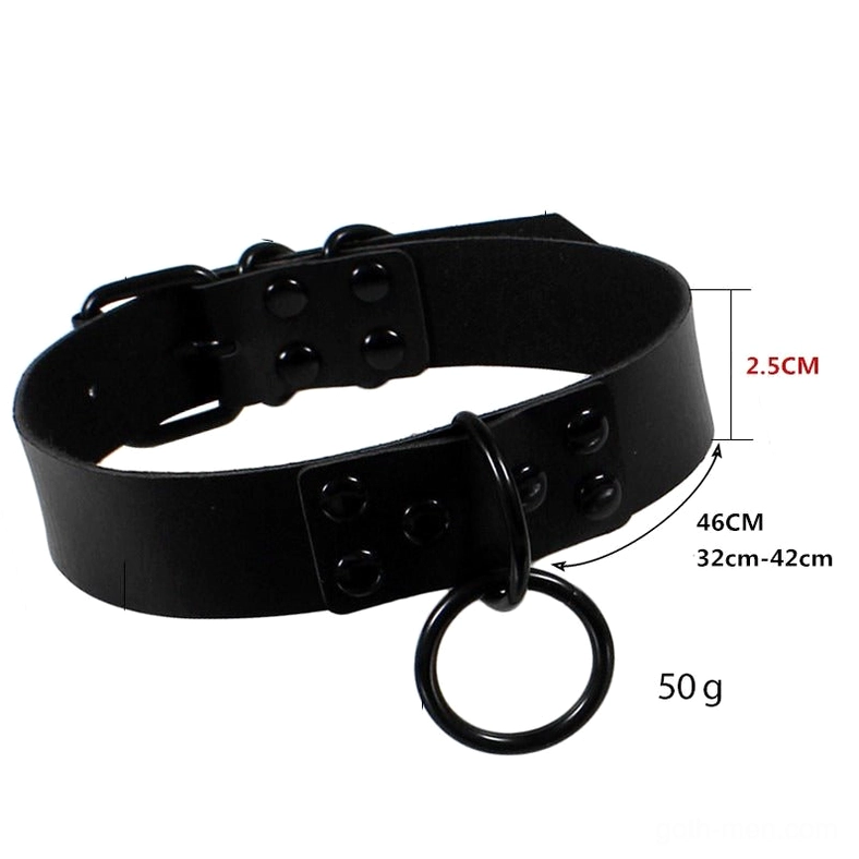 PU leather gothic choker with metal studs and O-ring pendant - alternative fashion necklace