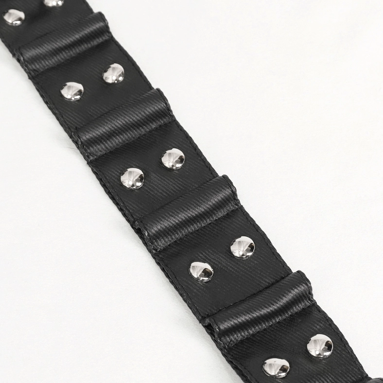 Gothic trench coat crossbody strap attachment point and positioning demonstration on coat torso