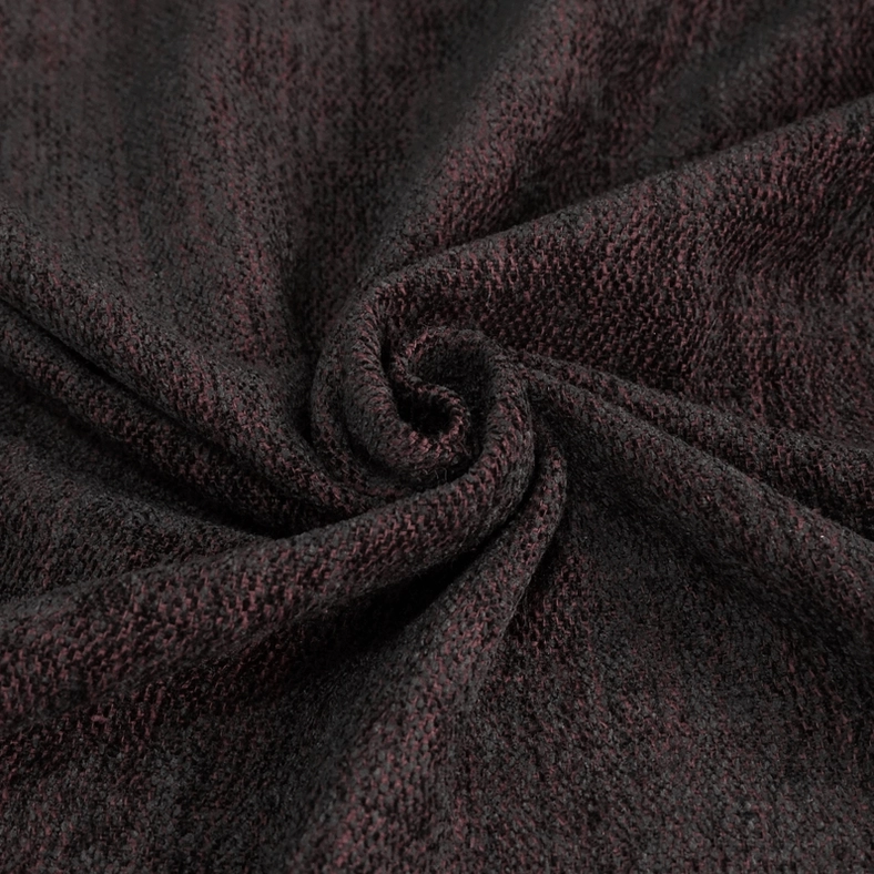 Burgundy gothic men's coat detail showing fabric weave, texture, and material composition of the woven outer shell