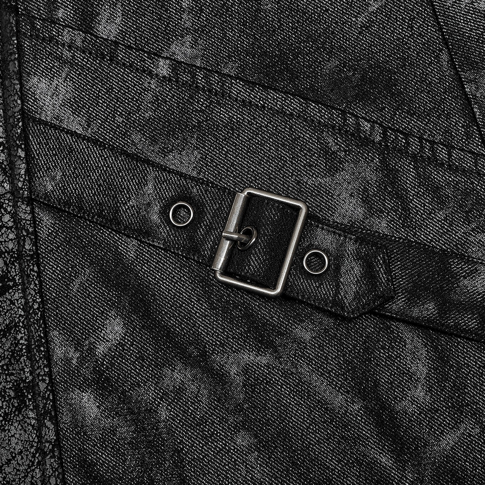 Detail shot of gothic coat interior construction showing lining and elastic properties