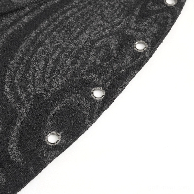 Hardware detail view showing metal snap grommets and marbled woven fabric pattern