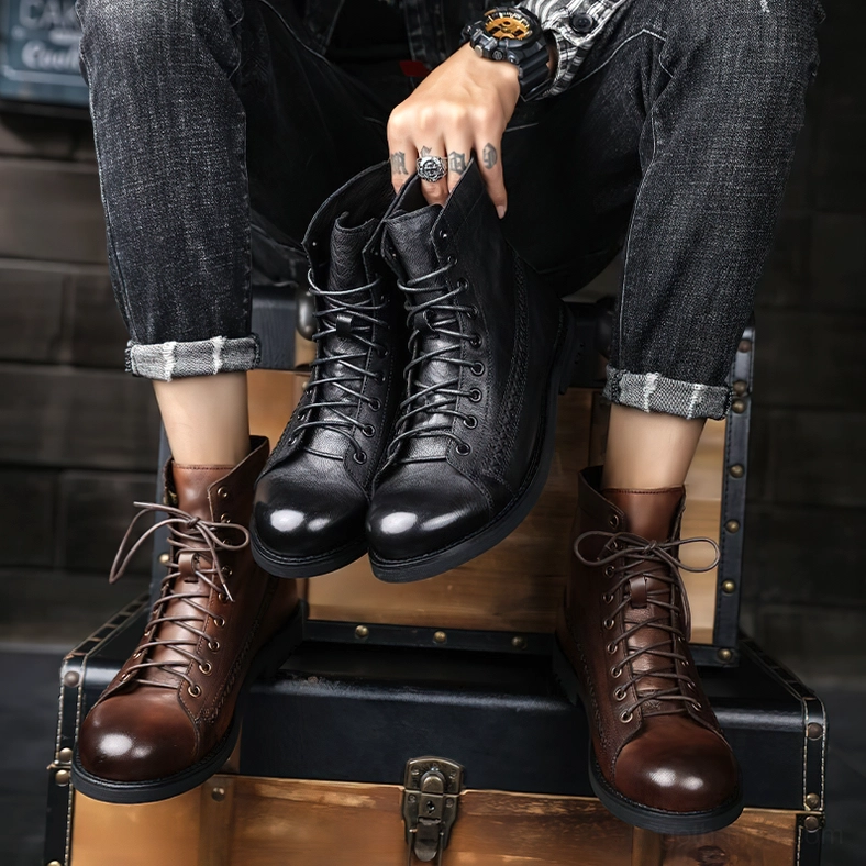 Gothic lace-up combat boots black leather authentic dark aesthetic footwear
