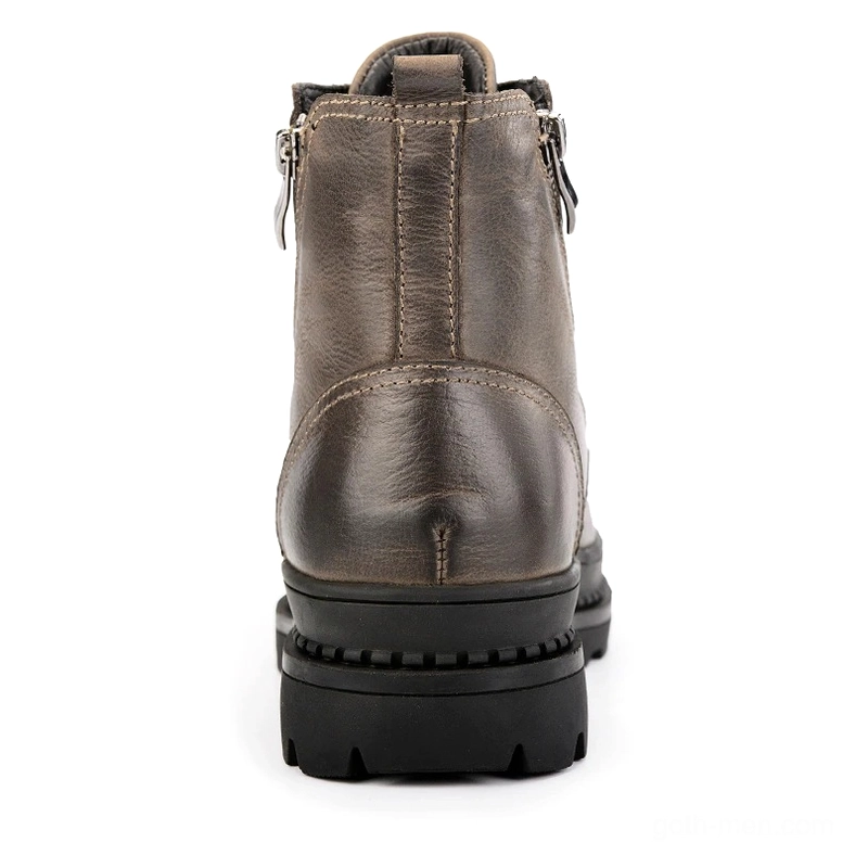 Men's genuine leather gothic combat boots with side zipper and lace-up closure in black and taupe colorways