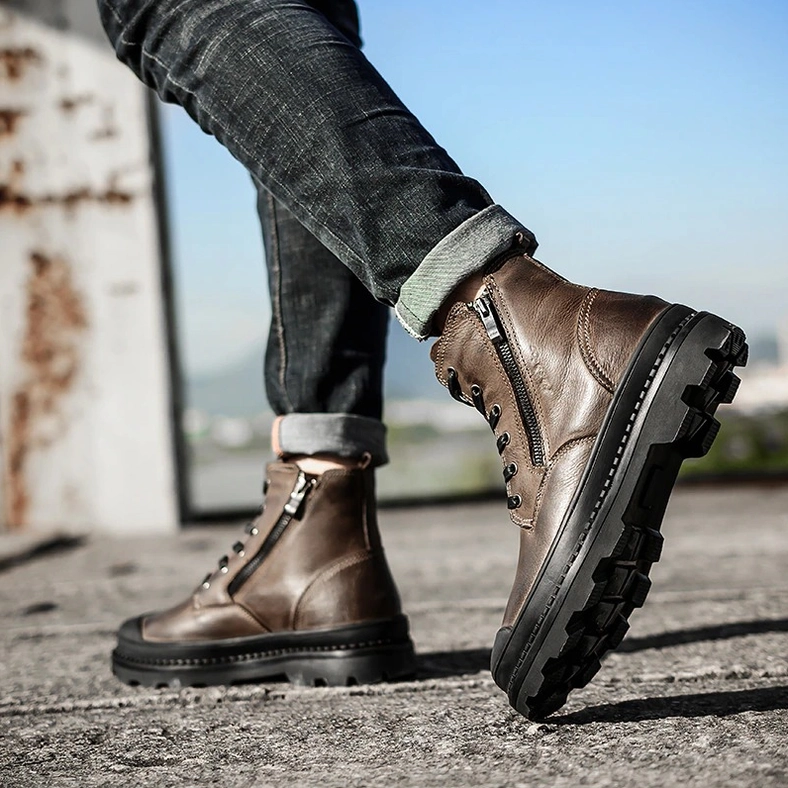 Men's gothic ankle combat boot sizing comparison showing range of sizes from 6.5 to 11.5 available