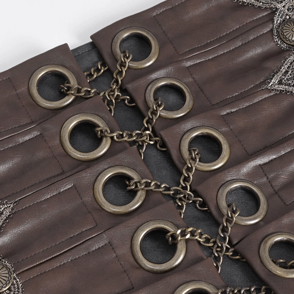 Gothic corset belt back detail showcasing chain accents and leather quality