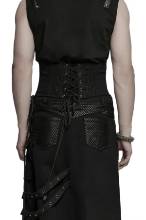 Gothic corset belt rear view showing crisscross lace-up back design with adjustable straps