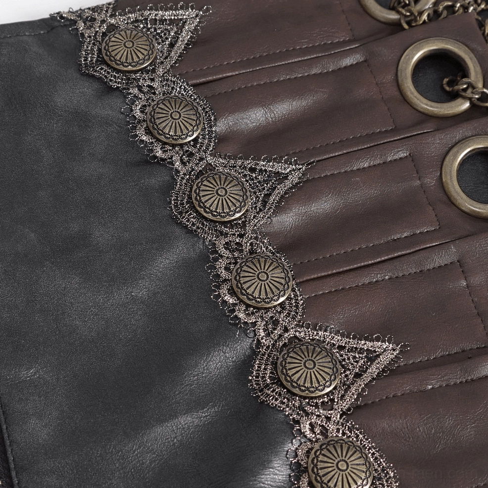 Complete brown gothic corset belt product view highlighting lace-up mechanism and industrial elements