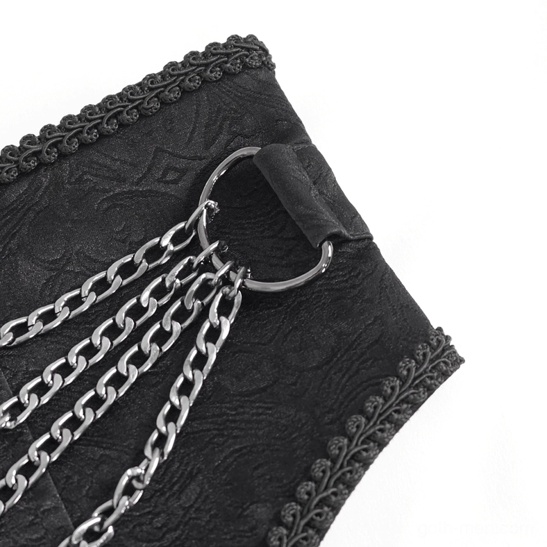 Black gothic punk corset belt with multi-strand chains and zipper front closure detail shot