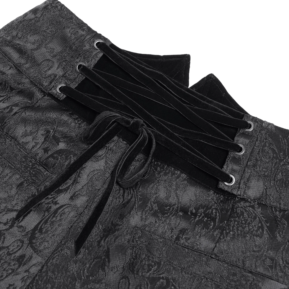Gothic velvet corset jacquard pants - back full-length view showing structured fit and decorative back seam details