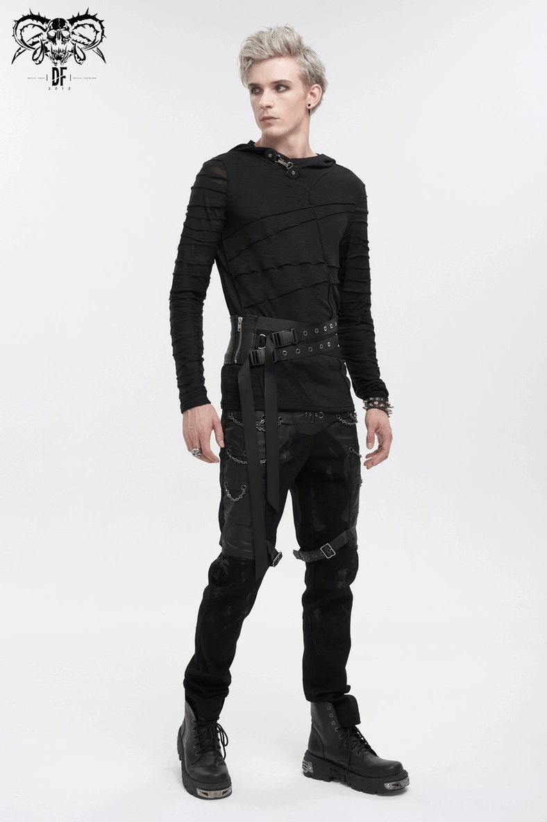 Professional product image of black gothic corset waist belt with metal hardware and decussate buckle design