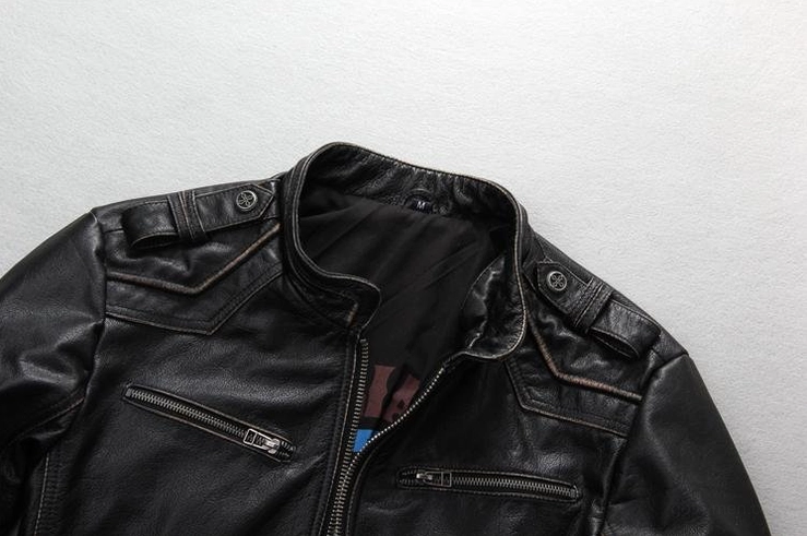 Vintage leather motorcycle biker jacket with gothic cross design for men