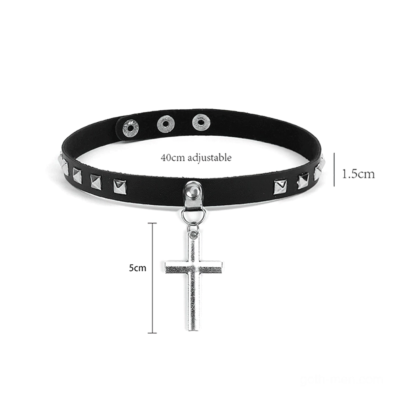 Cross choker necklace measurements - 40cm adjustable length, 1.5cm width, 5cm pendant
