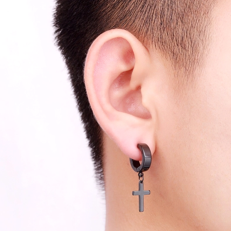 Stainless steel gothic cross dangle earrings collection - multiple finishes silver gold black white