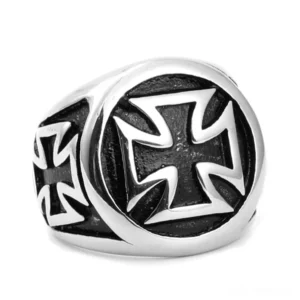Celtic cross signet ring side profile stainless steel engraved gothic design