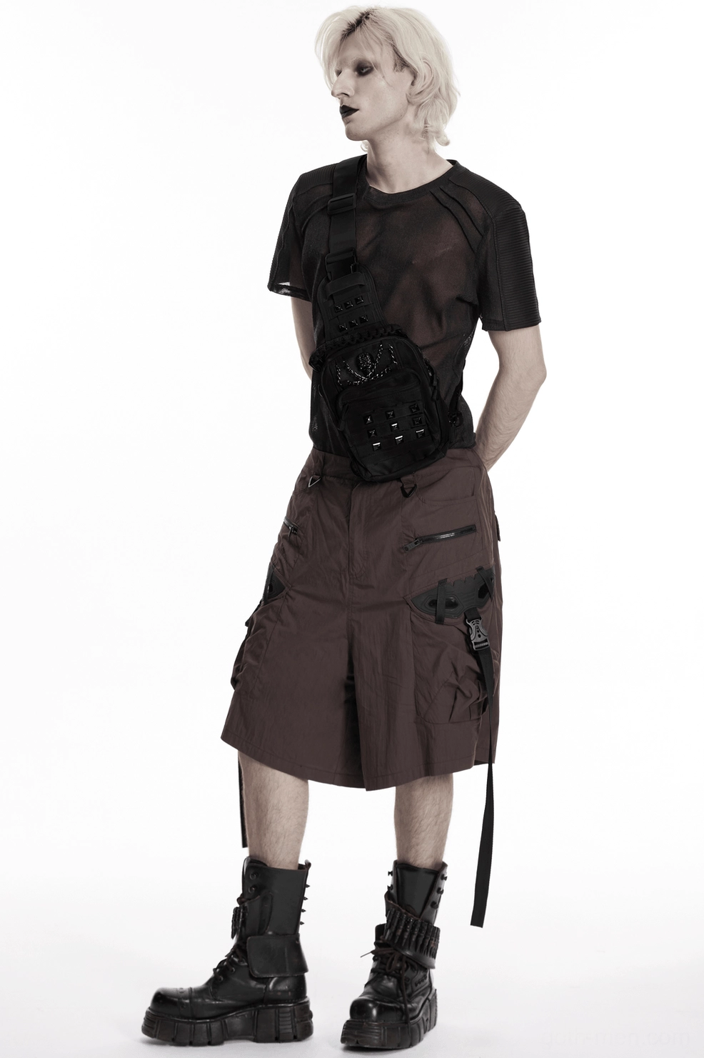 Gothic skull studded crossbody backpack with waterproof nylon oxford fabric construction