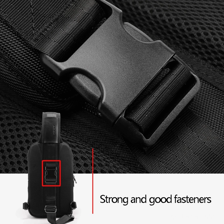 Mens gothic sling bag usb charging port and interior pocket organization detail view
