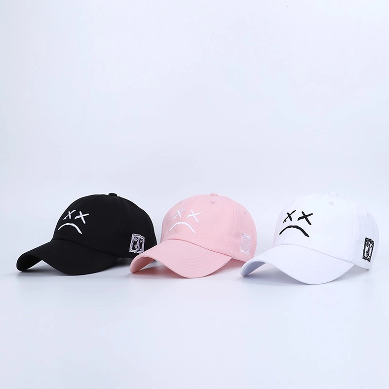 Three-color gothic crying face cap collection set in black, white, and pink alternative fashion styles