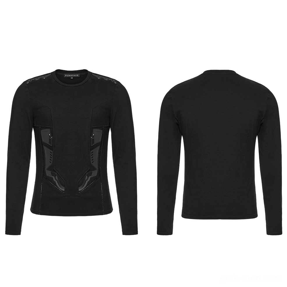 Black gothic cyberpunk armor sweatshirt flat lay front and back comparison with tactical plating details