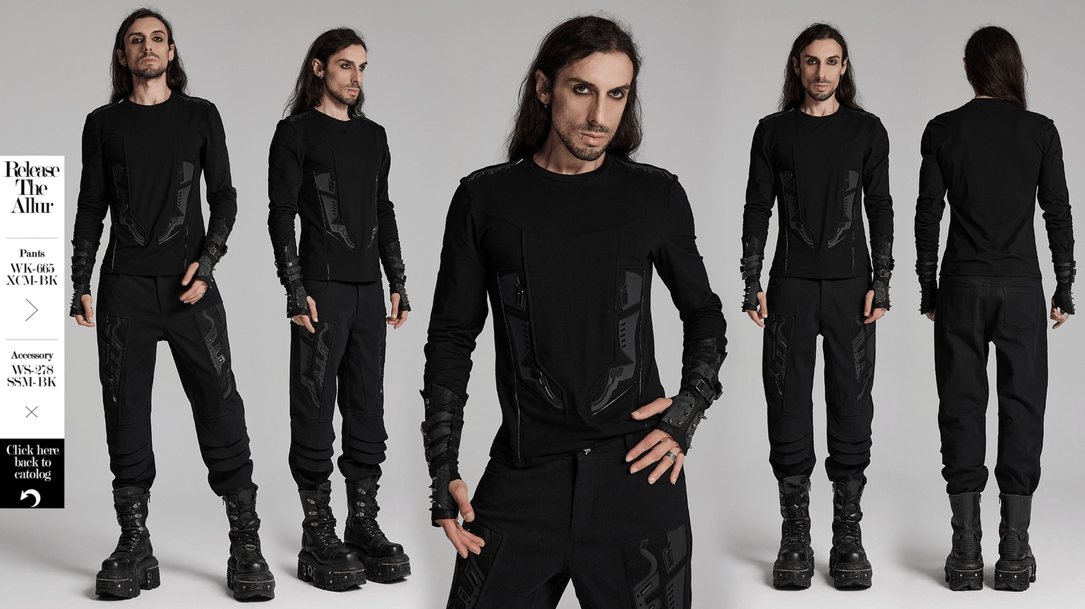 Black gothic cyberpunk armor sweatshirt product overview showing design features and industrial aesthetic