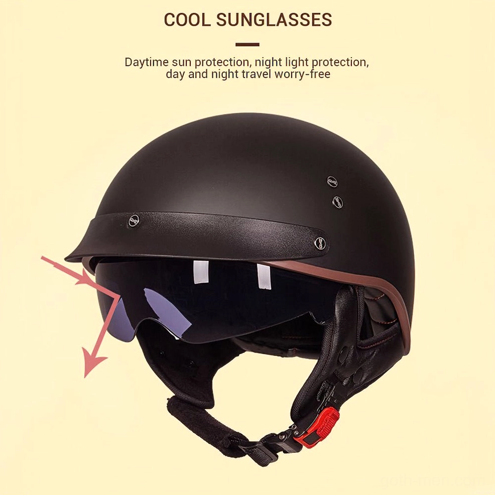 Death Road half-face helmet front-side view with built-in UV protection sunglasses for riders