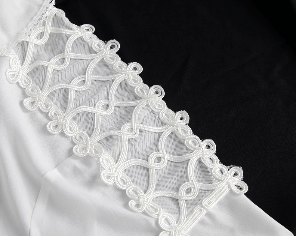 Men's Gothic Deep V Jabot Ruffle Shirt - Additional Style Detail View in White