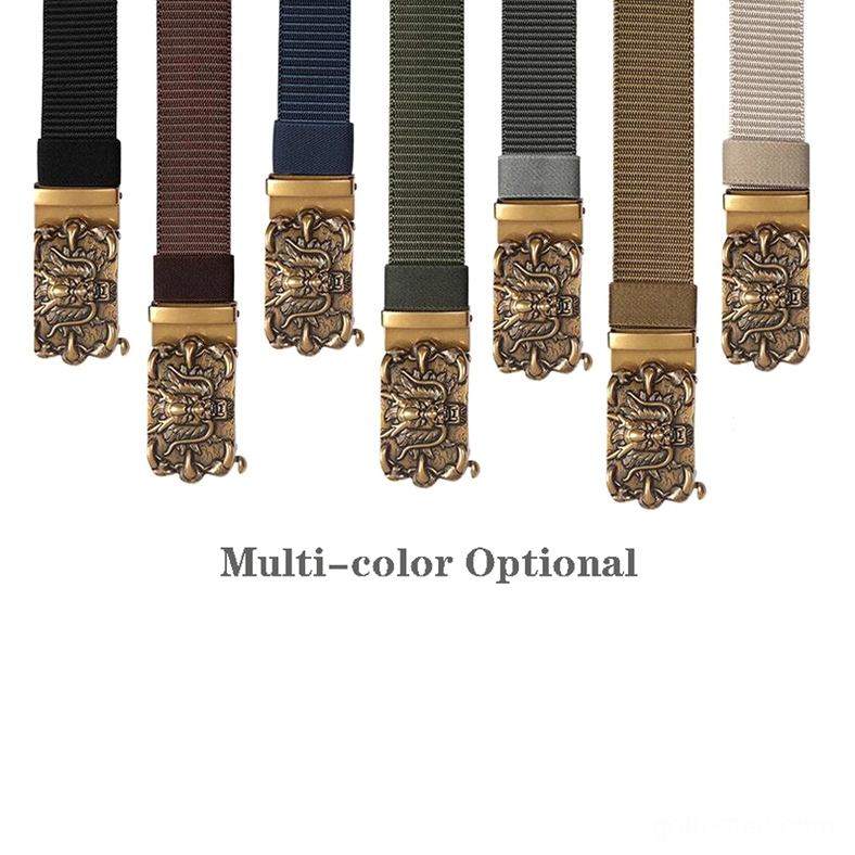 Multi-color gothic nylon belt collection showing all six colors with dragon buckle options